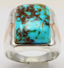 Load image into Gallery viewer, Antique 1920's Art Deco Natural COLLAPSED MATRIX Kingman Turquoise Silver &amp; 10k RoseGold Men's Ring
