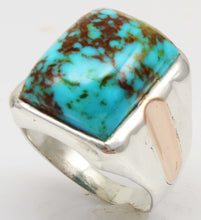 Load image into Gallery viewer, Antique 1920's Art Deco Natural COLLAPSED MATRIX Kingman Turquoise Silver &amp; 10k RoseGold Men's Ring