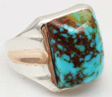 Load image into Gallery viewer, Antique 1920's Art Deco Natural COLLAPSED MATRIX Kingman Turquoise Silver &amp; 10k RoseGold Men's Ring