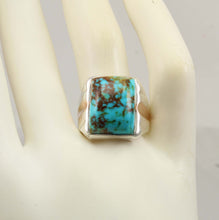 Load image into Gallery viewer, Antique 1920's Art Deco Natural COLLAPSED MATRIX Kingman Turquoise Silver &amp; 10k RoseGold Men's Ring