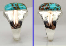 Load image into Gallery viewer, Antique 1920's Art Deco Natural COLLAPSED MATRIX Kingman Turquoise Silver &amp; 10k RoseGold Men's Ring