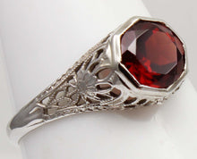 Load image into Gallery viewer, Antique 1920's Art Deco 1.2ct Natural Garnet 14k Solid White Gold Filigree Ladies Cocktail Ring