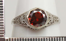 Load image into Gallery viewer, Antique 1920's Art Deco 1.2ct Natural Garnet 14k Solid White Gold Filigree Ladies Cocktail Ring