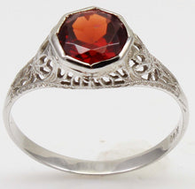 Load image into Gallery viewer, Antique 1920's Art Deco 1.2ct Natural Garnet 14k Solid White Gold Filigree Ladies Cocktail Ring