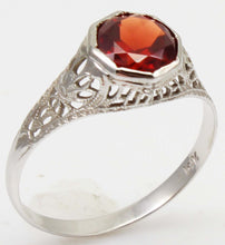 Load image into Gallery viewer, Antique 1920's Art Deco 1.2ct Natural Garnet 14k Solid White Gold Filigree Ladies Cocktail Ring
