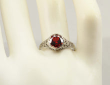 Load image into Gallery viewer, Antique 1920's Art Deco 1.2ct Natural Garnet 14k Solid White Gold Filigree Ladies Cocktail Ring