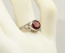 Load image into Gallery viewer, Antique 1920's Art Deco 1.2ct Natural Garnet 14k Solid White Gold Filigree Ladies Cocktail Ring