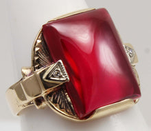 Load image into Gallery viewer, Antique SIGNED ECCO 1930's Late Period Art Deco LARGE 12ct Ruby Diamond 10k Solid Gold Men's Ring