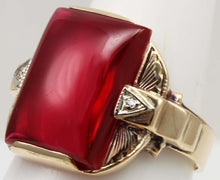 Load image into Gallery viewer, Antique SIGNED ECCO 1930's Late Period Art Deco LARGE 12ct Ruby Diamond 10k Solid Gold Men's Ring