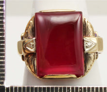 Load image into Gallery viewer, Antique SIGNED ECCO 1930's Late Period Art Deco LARGE 12ct Ruby Diamond 10k Solid Gold Men's Ring