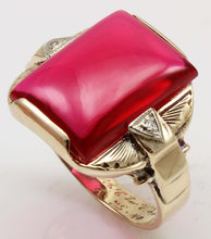 Load image into Gallery viewer, Antique SIGNED ECCO 1930's Late Period Art Deco LARGE 12ct Ruby Diamond 10k Solid Gold Men's Ring