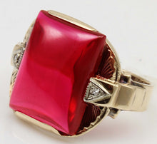 Load image into Gallery viewer, Antique SIGNED ECCO 1930's Late Period Art Deco LARGE 12ct Ruby Diamond 10k Solid Gold Men's Ring