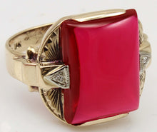 Load image into Gallery viewer, Antique SIGNED ECCO 1930's Late Period Art Deco LARGE 12ct Ruby Diamond 10k Solid Gold Men's Ring