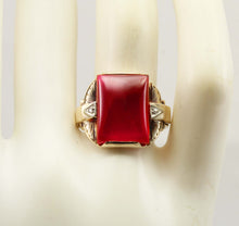 Load image into Gallery viewer, Antique SIGNED ECCO 1930's Late Period Art Deco LARGE 12ct Ruby Diamond 10k Solid Gold Men's Ring