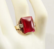 Load image into Gallery viewer, Antique SIGNED ECCO 1930's Late Period Art Deco LARGE 12ct Ruby Diamond 10k Solid Gold Men's Ring