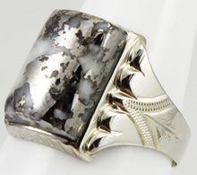 Load image into Gallery viewer, Antique 1920&#39;s Art Deco RARE Natural Silver Ore in Quartz Engraved 14k Solid White Gold Men&#39;s Ring