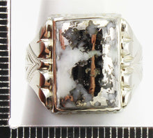 Load image into Gallery viewer, Antique 1920&#39;s Art Deco RARE Natural Silver Ore in Quartz Engraved 14k Solid White Gold Men&#39;s Ring