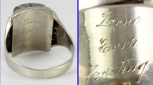 Antique 1920's Art Deco RARE Natural Silver Ore in Quartz Engraved 14k Solid White Gold Men's Ring