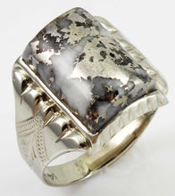 Load image into Gallery viewer, Antique 1920&#39;s Art Deco RARE Natural Silver Ore in Quartz Engraved 14k Solid White Gold Men&#39;s Ring