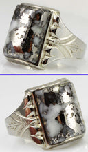 Load image into Gallery viewer, Antique 1920&#39;s Art Deco RARE Natural Silver Ore in Quartz Engraved 14k Solid White Gold Men&#39;s Ring