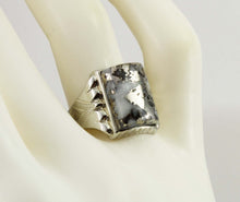 Load image into Gallery viewer, Antique 1920&#39;s Art Deco RARE Natural Silver Ore in Quartz Engraved 14k Solid White Gold Men&#39;s Ring