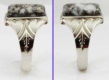 Load image into Gallery viewer, Antique 1920&#39;s Art Deco RARE Natural Silver Ore in Quartz Engraved 14k Solid White Gold Men&#39;s Ring