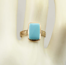 Load image into Gallery viewer, Antique Victorian RARE Natural Persian Turquoise 10k Solid Gold Ladies Cocktail Ring Dating to c1890