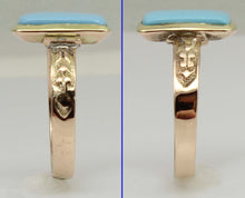 Load image into Gallery viewer, Antique Victorian RARE Natural Persian Turquoise 10k Solid Gold Ladies Cocktail Ring Dating to c1890
