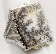 Load image into Gallery viewer, HEAVY Antique 1920's Art Deco LARGE RARE Natural Dendritic Agate 10k Solid White Gold Men's Ring