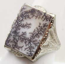 Load image into Gallery viewer, HEAVY Antique 1920's Art Deco LARGE RARE Natural Dendritic Agate 10k Solid White Gold Men's Ring
