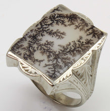 Load image into Gallery viewer, HEAVY Antique 1920's Art Deco LARGE RARE Natural Dendritic Agate 10k Solid White Gold Men's Ring