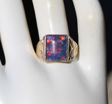 Load image into Gallery viewer, Antique 1920's Art Deco RARE COLOR SHIFT BRIGHT RAINBOW Natural Opal 10k Solid Yellow Gold Mens Ring