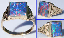 Load image into Gallery viewer, Antique 1920's Art Deco RARE COLOR SHIFT BRIGHT RAINBOW Natural Opal 10k Solid Yellow Gold Mens Ring