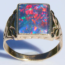 Load image into Gallery viewer, Antique 1920's Art Deco RARE COLOR SHIFT BRIGHT RAINBOW Natural Opal 10k Solid Yellow Gold Mens Ring