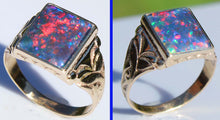Load image into Gallery viewer, Antique 1920's Art Deco RARE COLOR SHIFT BRIGHT RAINBOW Natural Opal 10k Solid Yellow Gold Mens Ring