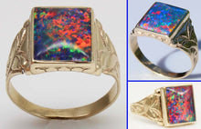 Load image into Gallery viewer, Antique 1920's Art Deco RARE COLOR SHIFT BRIGHT RAINBOW Natural Opal 10k Solid Yellow Gold Mens Ring