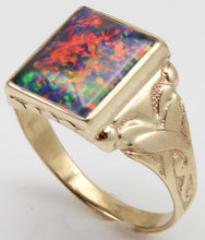 Load image into Gallery viewer, Antique 1920's Art Deco RARE COLOR SHIFT BRIGHT RAINBOW Natural Opal 10k Solid Yellow Gold Mens Ring