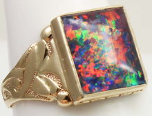 Load image into Gallery viewer, Antique 1920's Art Deco RARE COLOR SHIFT BRIGHT RAINBOW Natural Opal 10k Solid Yellow Gold Mens Ring