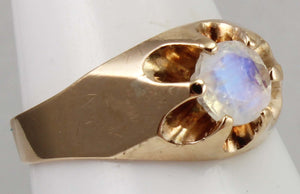 Antique c1900 Victorian Antique Cut Natural RARE Faceted Moonstone 10k Solid Rose Gold Men's Ring