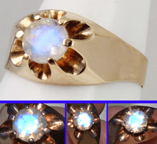 Load image into Gallery viewer, Antique c1900 Victorian Antique Cut Natural RARE Faceted Moonstone 10k Solid Rose Gold Men&#39;s Ring