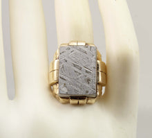 Load image into Gallery viewer, HEAVY Antique 1930's Late Art Deco Natural Meteorite Cabochon 10k Solid Yellow Gold Men's Ring