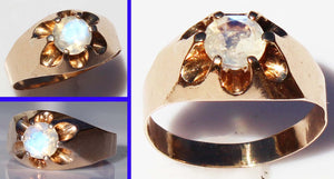 Antique c1900 Victorian Antique Cut Natural RARE Faceted Moonstone 10k Solid Rose Gold Men's Ring