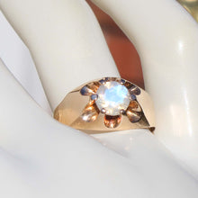 Load image into Gallery viewer, Antique c1900 Victorian Antique Cut Natural RARE Faceted Moonstone 10k Solid Rose Gold Men&#39;s Ring