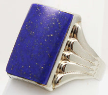Load image into Gallery viewer, Antique 1920's Art Deco Genuine Lapis Lazuli Hand Milgrained 10k Solid White Gold Men's Ring