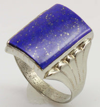 Load image into Gallery viewer, Antique 1920's Art Deco Genuine Lapis Lazuli Hand Milgrained 10k Solid White Gold Men's Ring