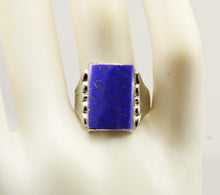 Load image into Gallery viewer, Antique 1920's Art Deco Genuine Lapis Lazuli Hand Milgrained 10k Solid White Gold Men's Ring
