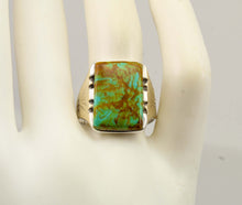 Load image into Gallery viewer, Antique SIGNED ECCO 1920's Art Deco Natural Kingman Mine Turquoise Silver &amp; 10k Gold Men's Ring