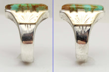 Load image into Gallery viewer, Antique SIGNED ECCO 1920's Art Deco Natural Kingman Mine Turquoise Silver &amp; 10k Gold Men's Ring