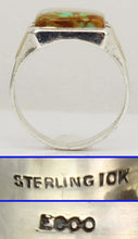 Load image into Gallery viewer, Antique SIGNED ECCO 1920's Art Deco Natural Kingman Mine Turquoise Silver &amp; 10k Gold Men's Ring