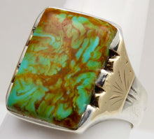 Load image into Gallery viewer, Antique SIGNED ECCO 1920's Art Deco Natural Kingman Mine Turquoise Silver &amp; 10k Gold Men's Ring